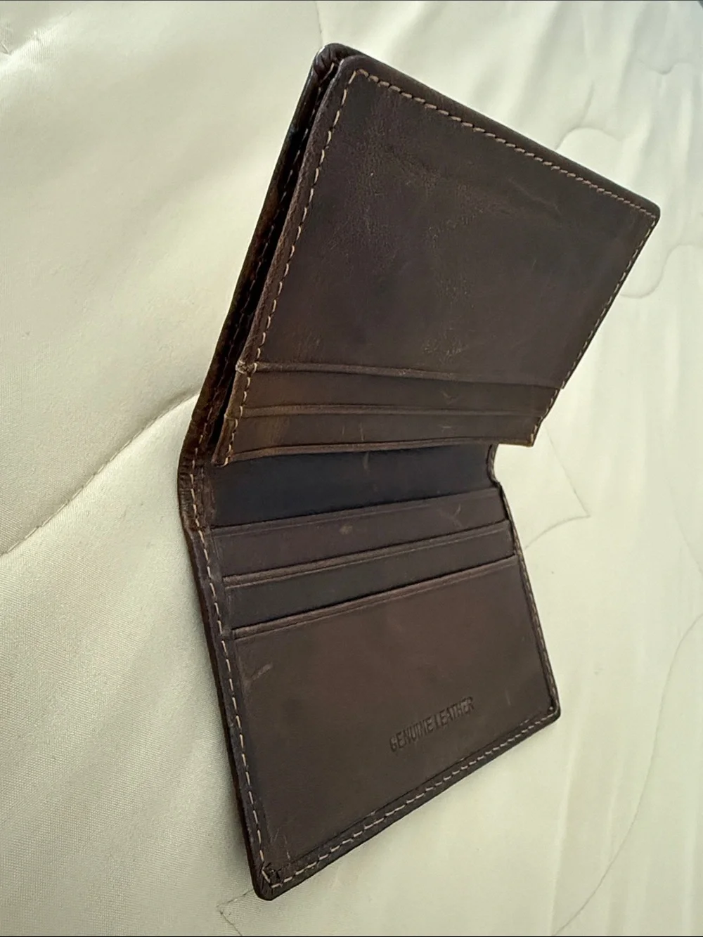 Genuine Leather Men's Bifold Wallet - Dark Brown